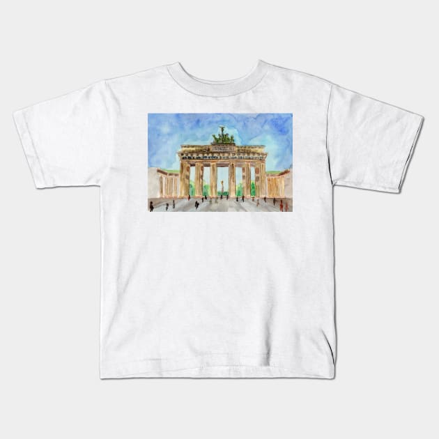 Brandenburg Gate Watercolor Kids T-Shirt by ZeichenbloQ